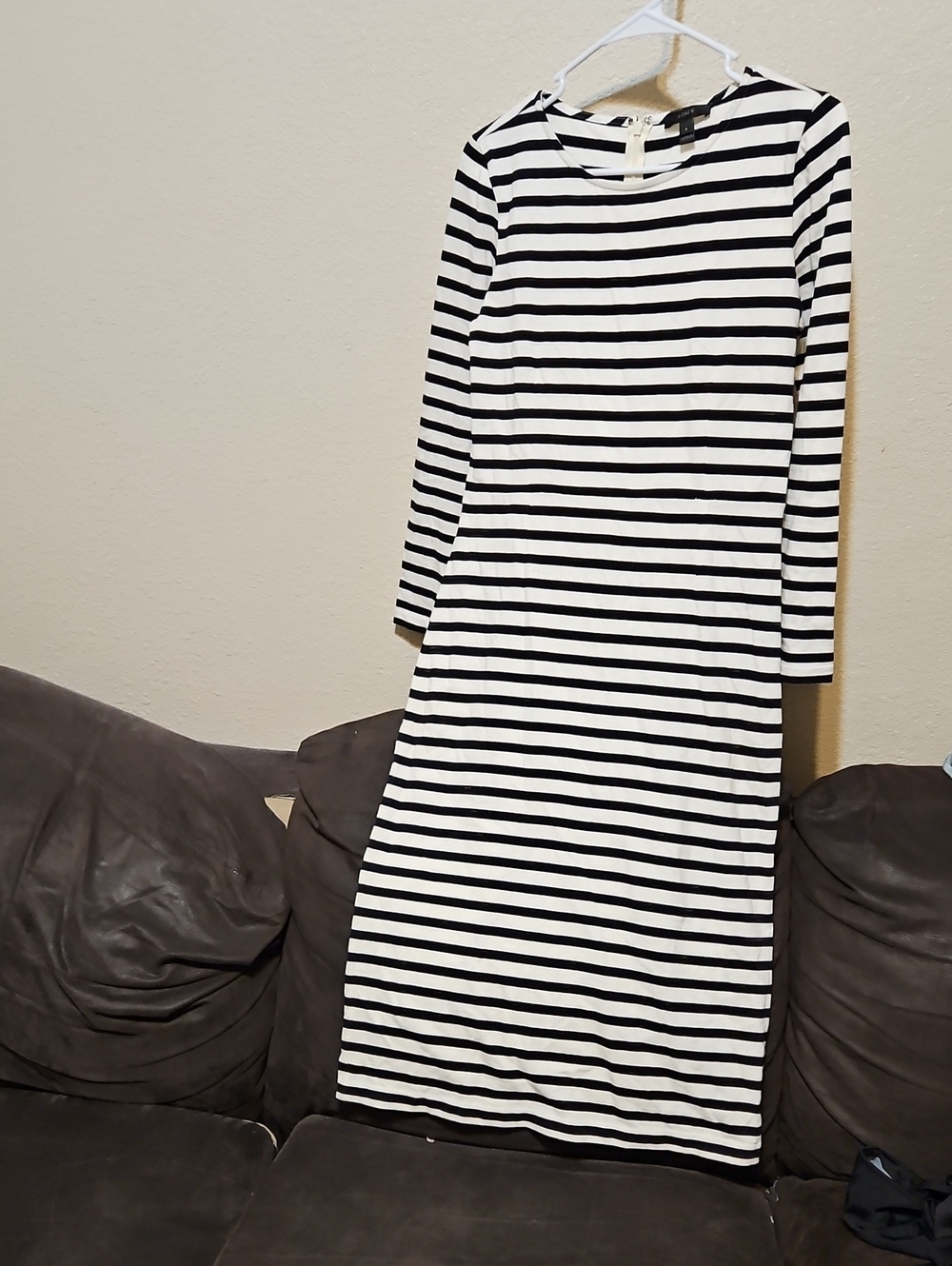 J. Crew White and Black Striped Long Sleeve Midi Dress